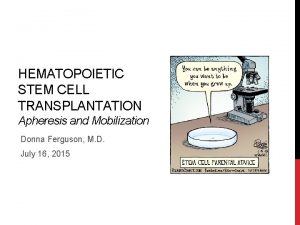 HEMATOPOIETIC STEM CELL TRANSPLANTATION Apheresis and Mobilization Donna