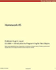 Carnegie Mellon Worcester Polytechnic Institute Homework 5 Professor