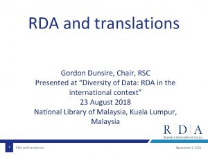 RDA and translations Gordon Dunsire Chair RSC Presented