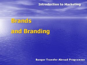 Introduction to Marketing Brands and Branding Bangor Transfer