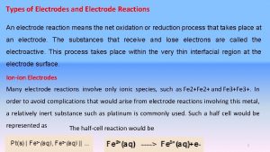 Types of Electrodes and Electrode Reactions An electrode
