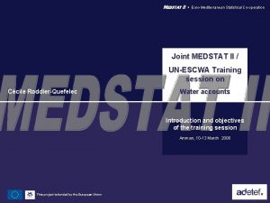MEDSTAT II EuroMediterranean Statistical Cooperation Joint MEDSTAT II