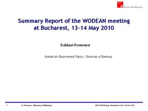 Summary Report of the WODEAN meeting at Bucharest