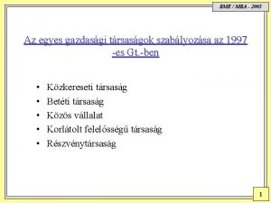 BME MBA 2005 Az egyes gazdasgi trsasgok szablyozsa