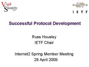 Successful Protocol Development Russ Housley IETF Chair Internet