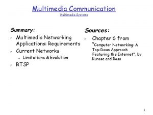 Multimedia Communication Multimedia Systems Summary Sources r Multimedia