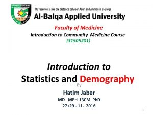 Faculty of Medicine Introduction to Community Medicine Course