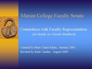 Marian College Faculty Senate Committees with Faculty Representation