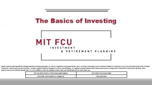 The Basics of Investing 18 045 Financial planning