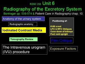 Unit 6 Radiography of the Excretory System RDSC