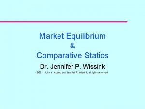 Market Equilibrium Comparative Statics Dr Jennifer P Wissink