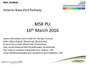 MSK Sheffield Anterior Knee Pain Pathway MSK PLI