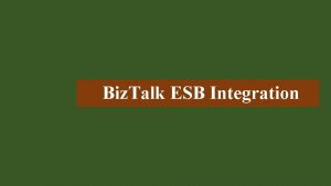 Biz Talk ESB Integration Contents 1 Integration Strategy