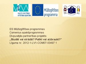 ES Mizgltbas programmas Comenius apakprogrammas Divpusjs partnerbas projekts