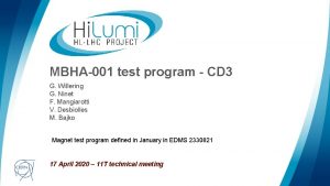 MBHA001 test program CD 3 G Willering G