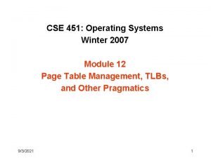 CSE 451 Operating Systems Winter 2007 Module 12 CSE 451 Operating Systems Winter 2007 Module 12