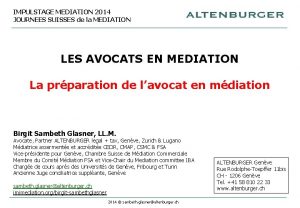 IMPULSTAGE MEDIATION 2014 JOURNEES SUISSES de la MEDIATION