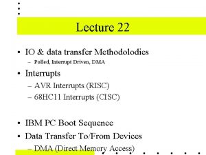 Lecture 22 IO data transfer Methodolodies Polled Interrupt