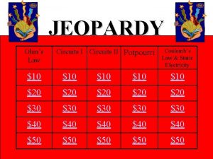 JEOPARDY Ohms Law Circuits II Potpourri Coulombs Law
