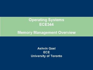 Operating Systems ECE 344 Memory Management Overview Ashvin