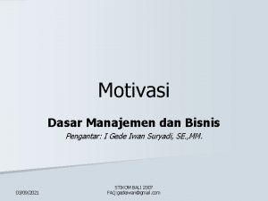 Motivasi Dasar Manajemen dan Bisnis Pengantar I Gede