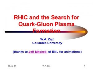 RHIC and the Search for QuarkGluon Plasma Formation