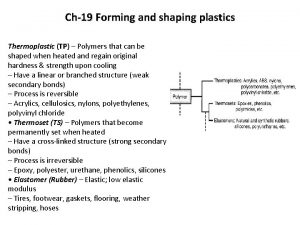 Ch19 Forming and shaping plastics Thermoplastic TP Polymers