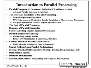 Introduction to Parallel Processing Parallel Computer Architecture Definition