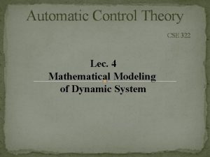 Automatic Control Theory CSE 322 Lec 4 Mathematical