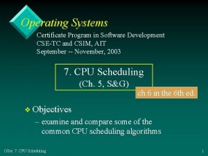 Operating Systems Certificate Program in Software Development CSETC