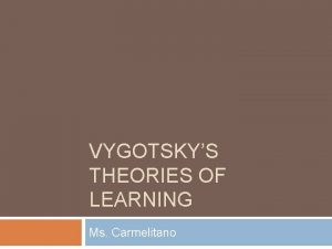 VYGOTSKYS THEORIES OF LEARNING Ms Carmelitano Lev Vygotsky