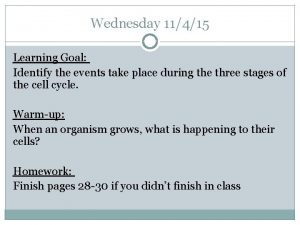 Wednesday 11415 Learning Goal Identify the events take