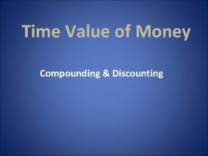 Time Value of Money Compounding Discounting What is