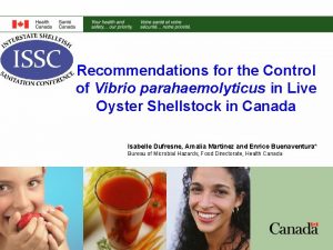 Recommendations for the Control of Vibrio parahaemolyticus in