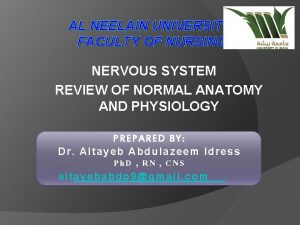 AL NEELAIN UNIVERSITY FACULTY OF NURSING NERVOUS SYSTEM