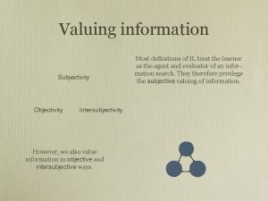 Valuing information Subjectivity Objectivity Intersubjectivity However we also