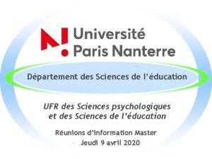 Dpartement des Sciences de lducation UFR des Sciences