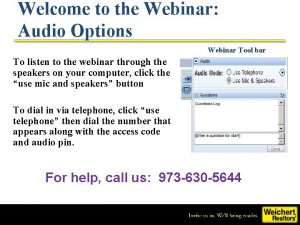 Welcome to the Webinar Audio Options Webinar Tool