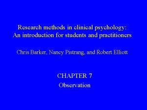 Research methods in clinical psychology An introduction for