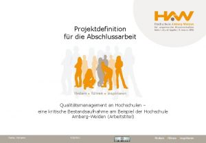 Projektdefinition fr die Abschlussarbeit Qualittsmanagement an Hochschulen eine