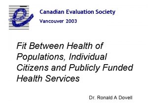 Canadian Evaluation Society Vancouver 2003 Fit Between Health