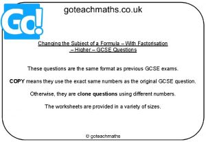 Changing the Subject of a Formula With Factorisation