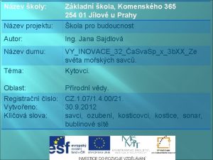 Nzev koly Nzev projektu Zkladn kola Komenskho 365