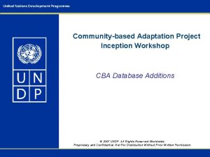 Communitybased Adaptation Project Inception Workshop CBA Database Additions