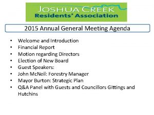 2015 Annual General Meeting Agenda Welcome and Introduction
