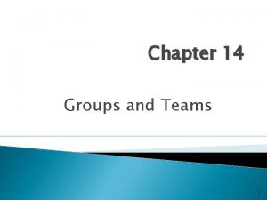 Chapter 14 Groups and Teams 1 Understanding Groups