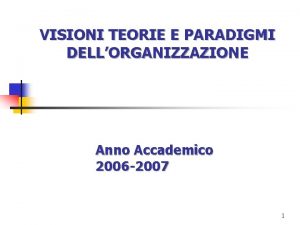 VISIONI TEORIE E PARADIGMI DELLORGANIZZAZIONE Anno Accademico 2006