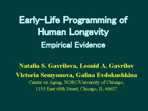 EarlyLife Programming of Human Longevity Empirical Evidence Natalia