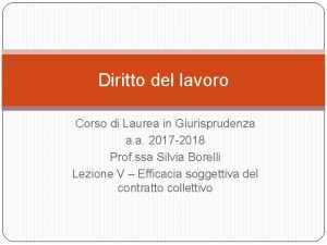 Diritto del lavoro Corso di Laurea in Giurisprudenza