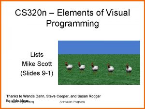 CS 320 n Elements of Visual Programming Lists